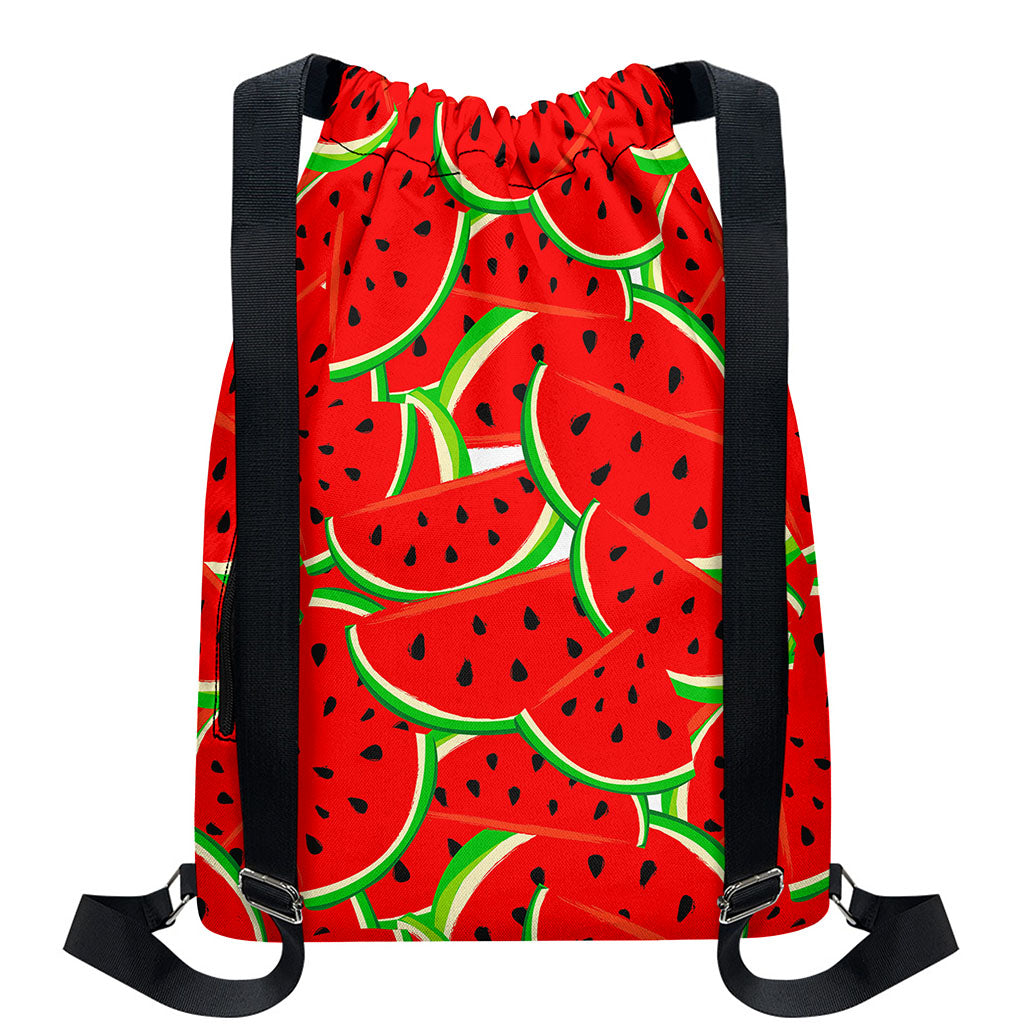 Cute Watermelon Pieces Pattern Print Drawstring Backpack