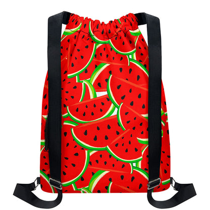 Cute Watermelon Pieces Pattern Print Drawstring Backpack