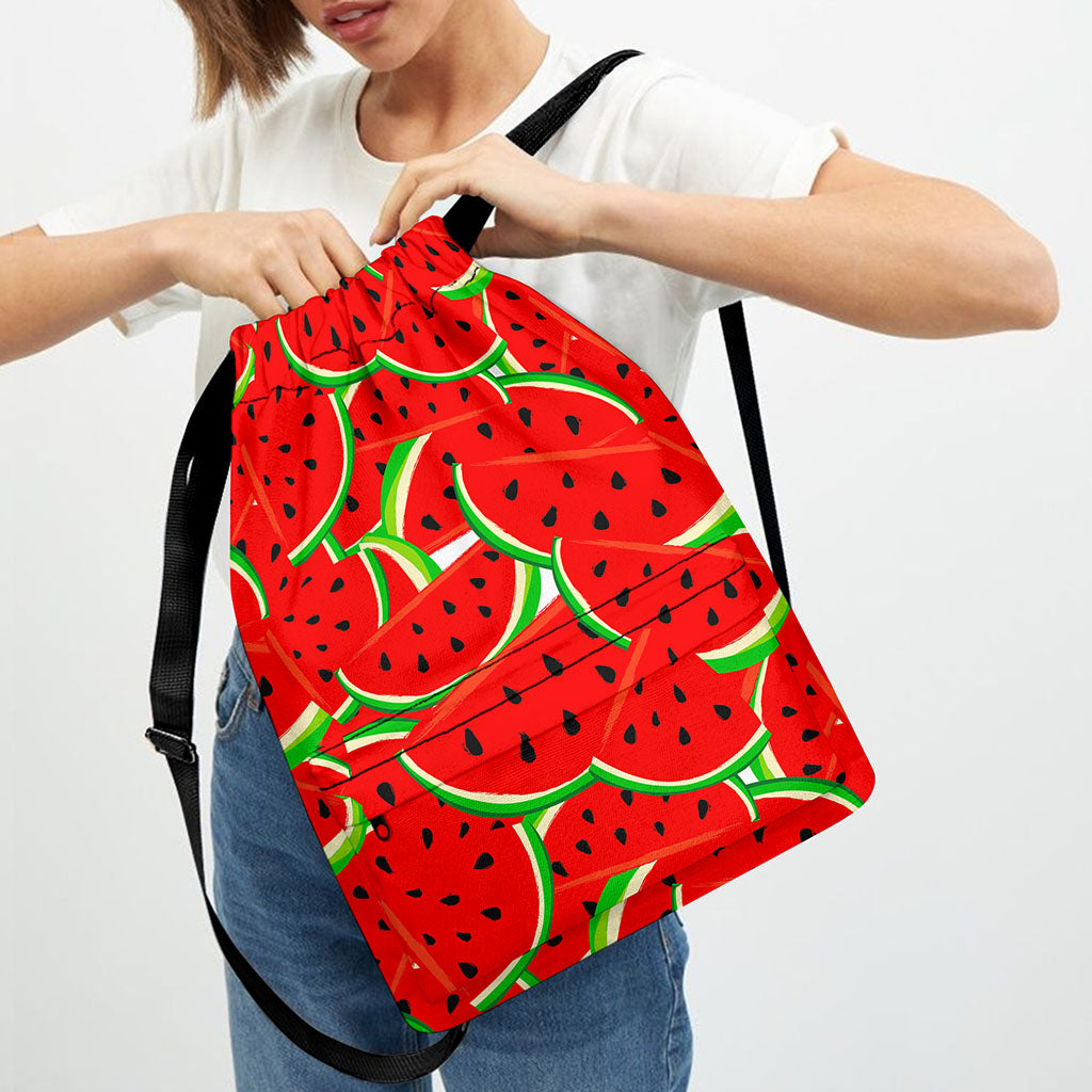Cute Watermelon Pieces Pattern Print Drawstring Backpack