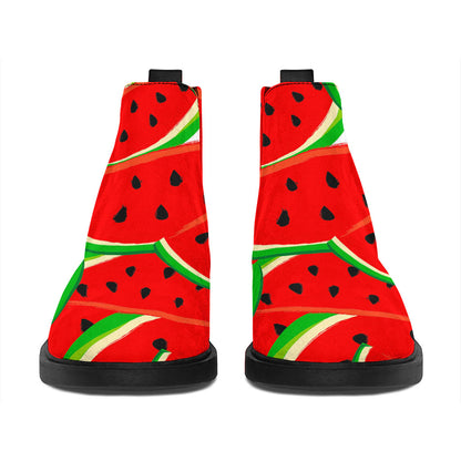 Cute Watermelon Pieces Pattern Print Flat Ankle Boots