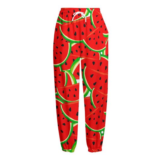 Cute Watermelon Pieces Pattern Print Fleece Lined Knit Pants
