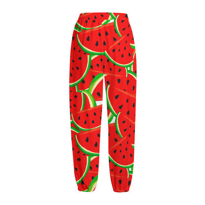 Cute Watermelon Pieces Pattern Print Fleece Lined Knit Pants