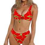 Cute Watermelon Pieces Pattern Print Front Bow Tie Bikini