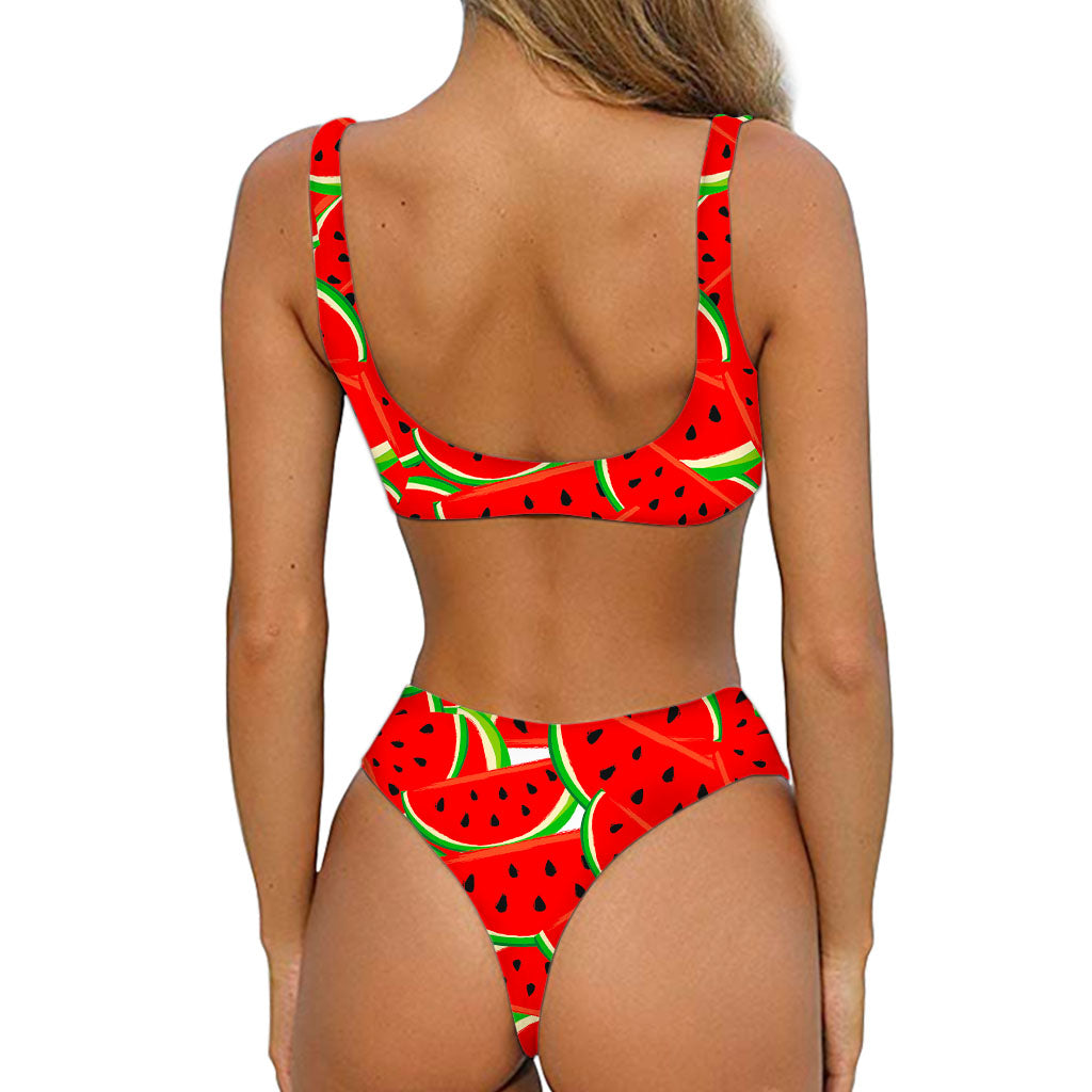 Cute Watermelon Pieces Pattern Print Front Bow Tie Bikini