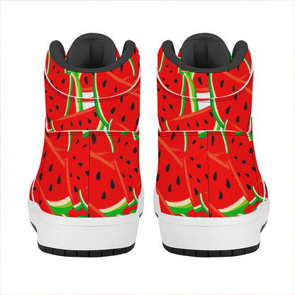 Cute Watermelon Pieces Pattern Print High Top Leather Sneakers