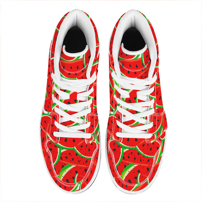 Cute Watermelon Pieces Pattern Print High Top Leather Sneakers