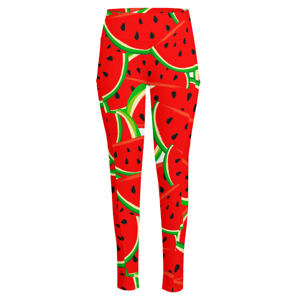 Cute Watermelon Pieces Pattern Print High-Waisted Pocket Leggings