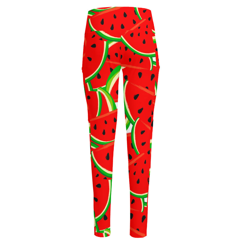 Cute Watermelon Pieces Pattern Print High-Waisted Pocket Leggings