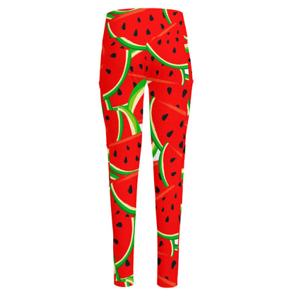 Cute Watermelon Pieces Pattern Print High-Waisted Pocket Leggings