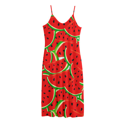 Cute Watermelon Pieces Pattern Print Jersey Midi Cami Dress