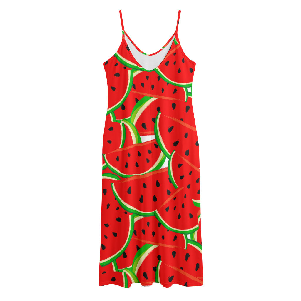 Cute Watermelon Pieces Pattern Print Jersey Midi Cami Dress