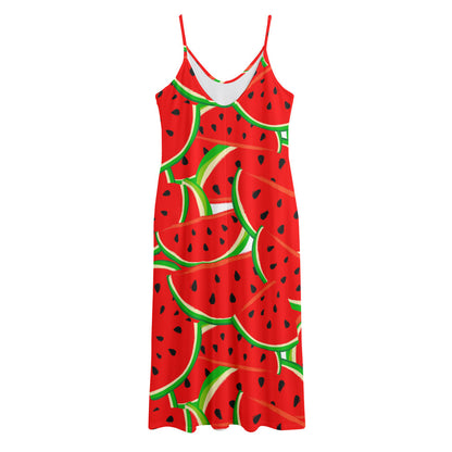 Cute Watermelon Pieces Pattern Print Jersey Midi Cami Dress