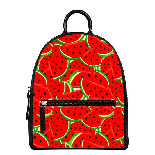 Cute Watermelon Pieces Pattern Print Leather Backpack