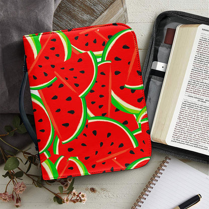 Cute Watermelon Pieces Pattern Print Leather Bible Cover