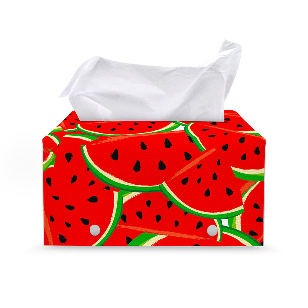 Cute Watermelon Pieces Pattern Print Leather Tissue Box Cover