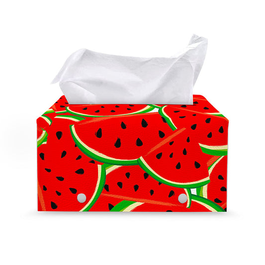 Cute Watermelon Pieces Pattern Print Leather Tissue Box Cover