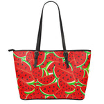 Cute Watermelon Pieces Pattern Print Leather Tote Bag