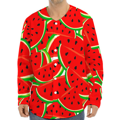 Cute Watermelon Pieces Pattern Print Long Sleeve Baseball Jersey