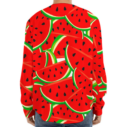 Cute Watermelon Pieces Pattern Print Long Sleeve Baseball Jersey