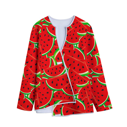 Cute Watermelon Pieces Pattern Print Long Sleeve Short Coat