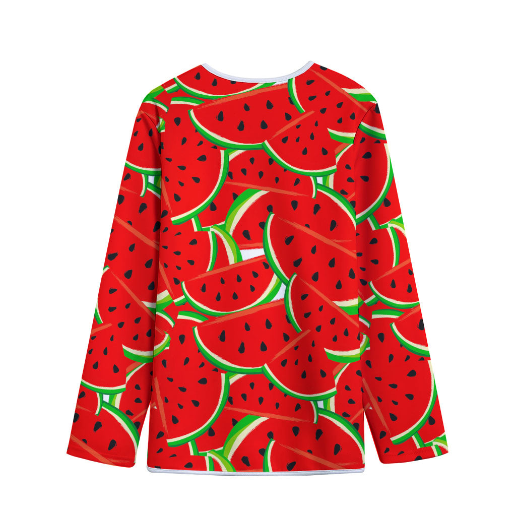 Cute Watermelon Pieces Pattern Print Long Sleeve Short Coat