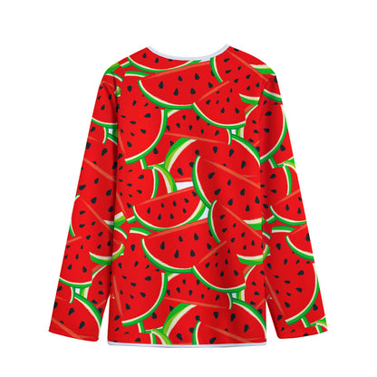 Cute Watermelon Pieces Pattern Print Long Sleeve Short Coat
