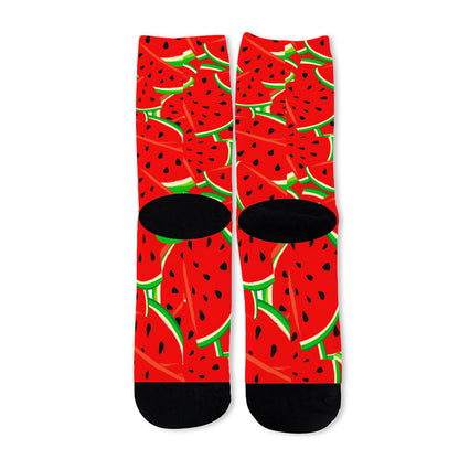 Cute Watermelon Pieces Pattern Print Long Socks