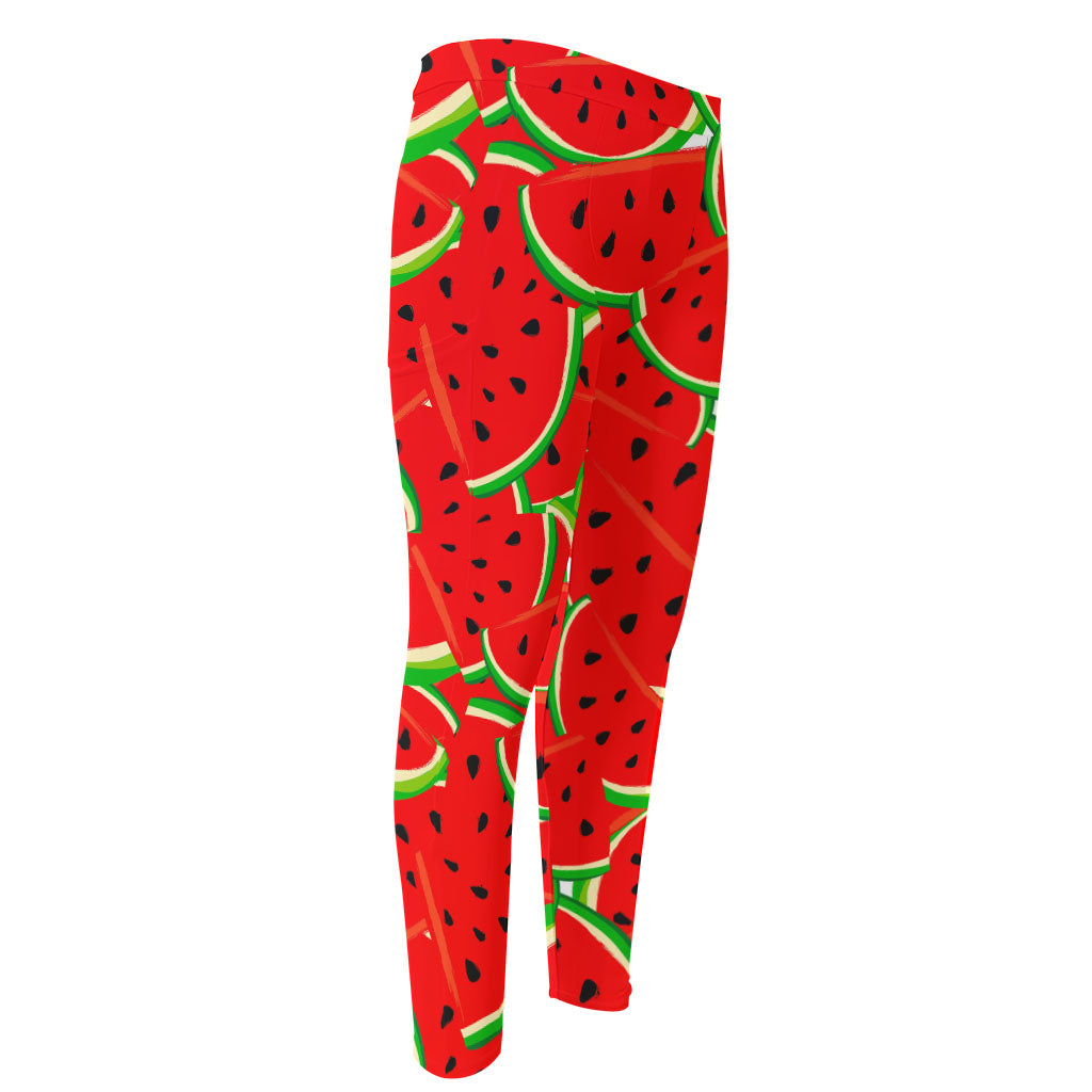 Cute Watermelon Pieces Pattern Print Men's Compression Pants
