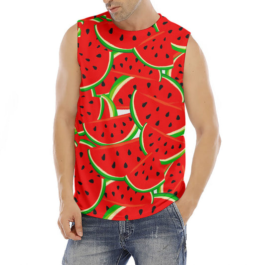 Cute Watermelon Pieces Pattern Print Men's Fitness Tank Top