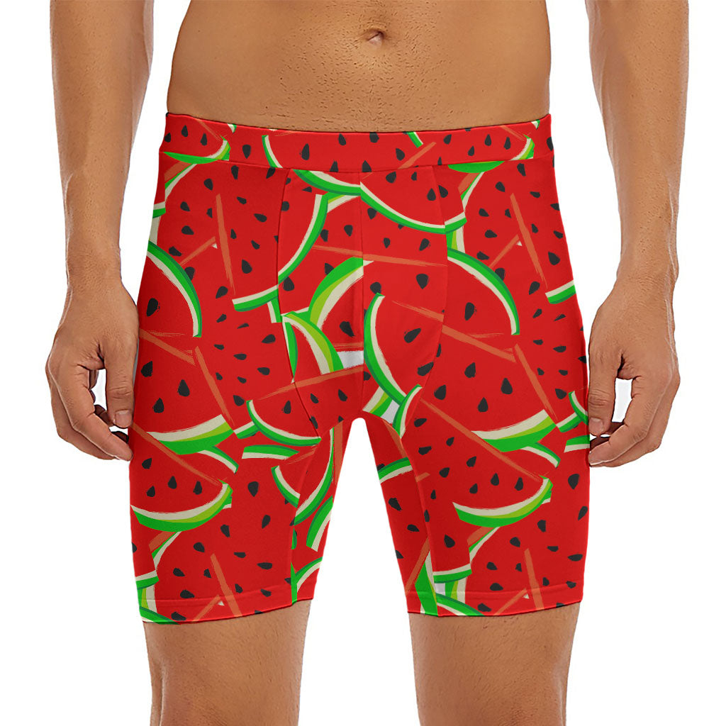 Cute Watermelon Pieces Pattern Print Men's Long Boxer Briefs