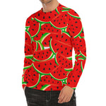 Cute Watermelon Pieces Pattern Print Men's Long Sleeve Rash Guard