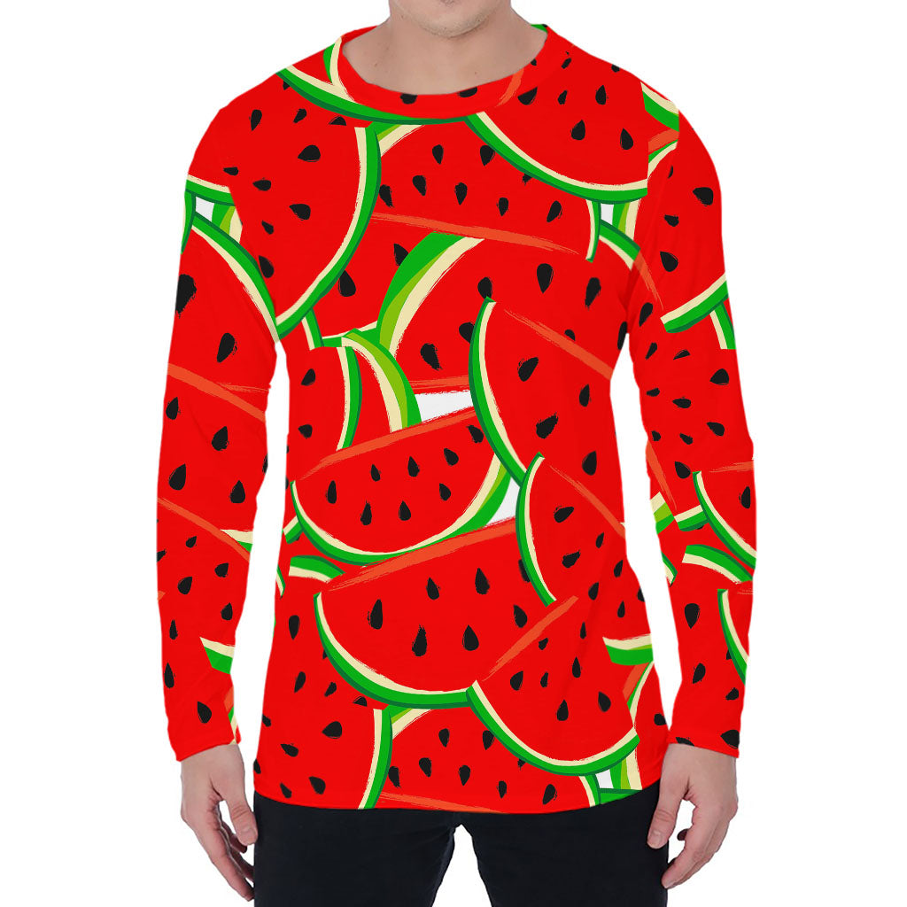 Cute Watermelon Pieces Pattern Print Men's Long Sleeve T-Shirt