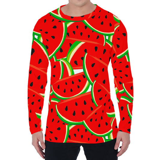 Cute Watermelon Pieces Pattern Print Men's Long Sleeve T-Shirt