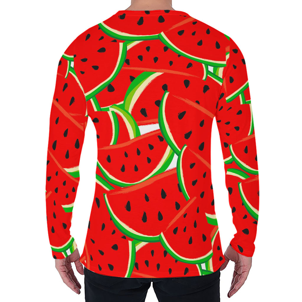 Cute Watermelon Pieces Pattern Print Men's Long Sleeve T-Shirt