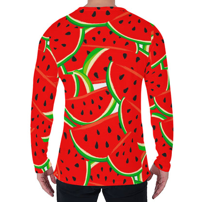 Cute Watermelon Pieces Pattern Print Men's Long Sleeve T-Shirt
