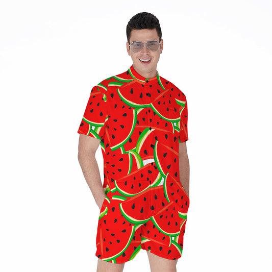Cute Watermelon Pieces Pattern Print Men's Rompers
