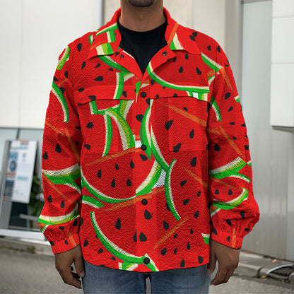 Cute Watermelon Pieces Pattern Print Men's Shirt Jacket