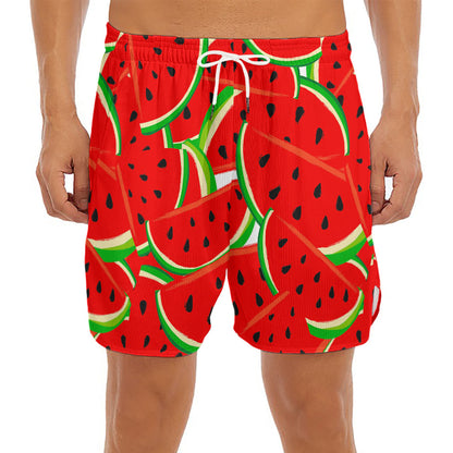 Cute Watermelon Pieces Pattern Print Men's Split Running Shorts