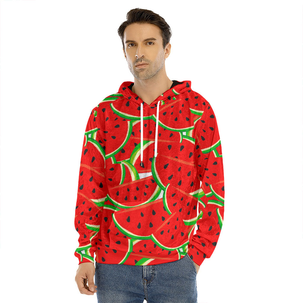 Cute Watermelon Pieces Pattern Print Men's Velvet Pullover Hoodie