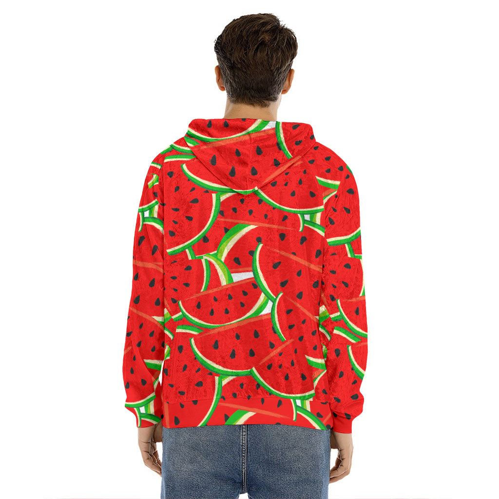 Cute Watermelon Pieces Pattern Print Men's Velvet Pullover Hoodie
