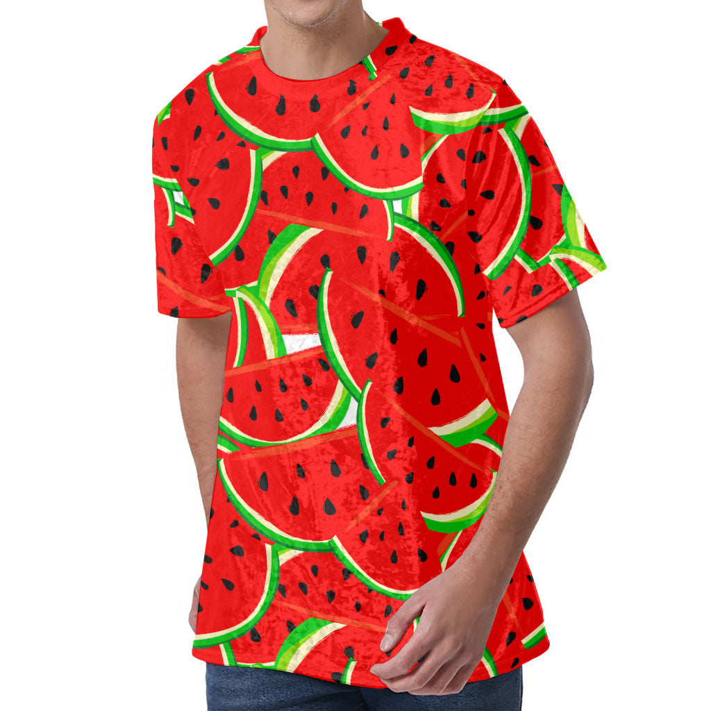 Cute Watermelon Pieces Pattern Print Men's Velvet T-Shirt