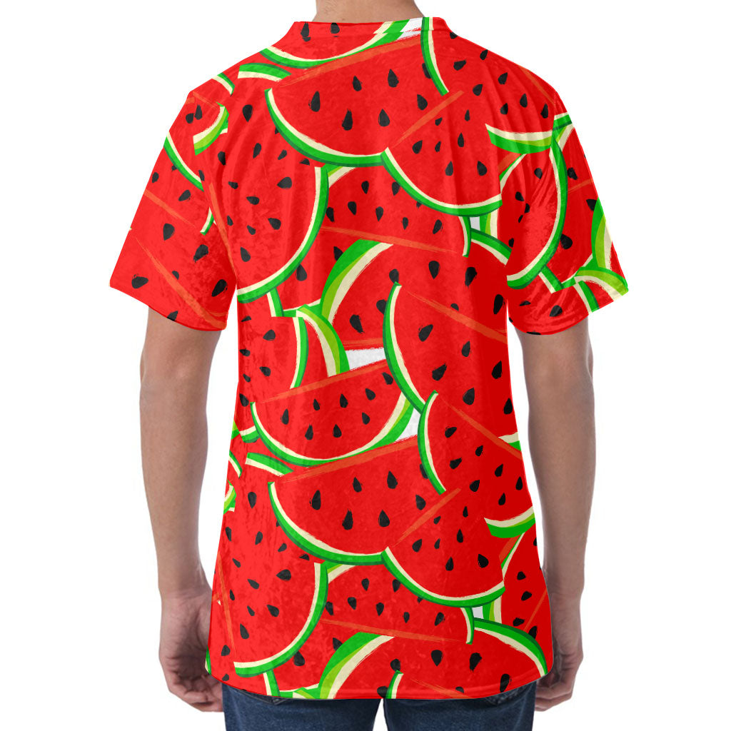 Cute Watermelon Pieces Pattern Print Men's Velvet T-Shirt