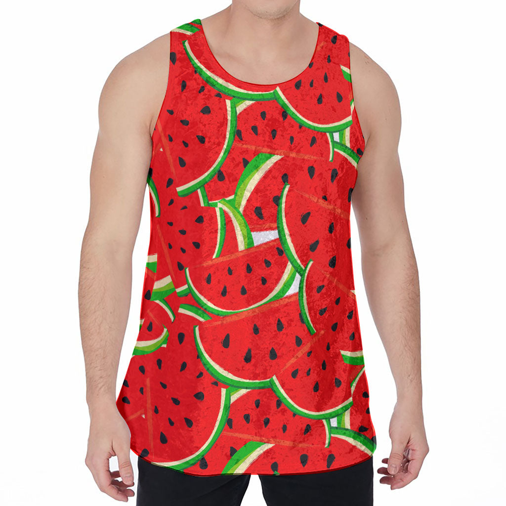 Cute Watermelon Pieces Pattern Print Men's Velvet Tank Top