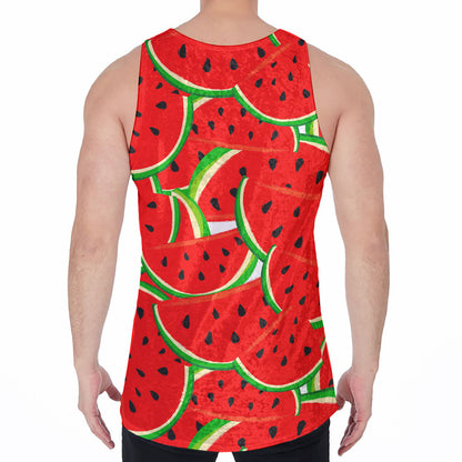 Cute Watermelon Pieces Pattern Print Men's Velvet Tank Top