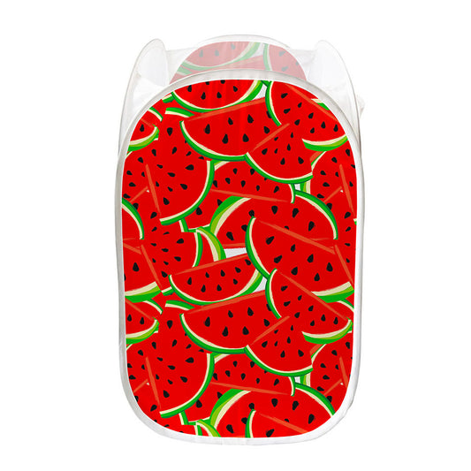 Cute Watermelon Pieces Pattern Print Mesh Laundry Hamper