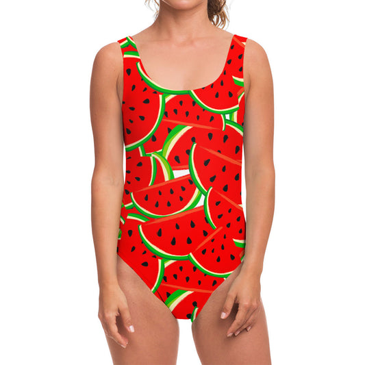 Cute Watermelon Pieces Pattern Print One Piece Swimsuit