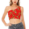 Cute Watermelon Pieces Pattern Print One Shoulder Crop Top