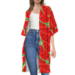 Cute Watermelon Pieces Pattern Print Open Front Beach Cover Up