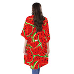 Cute Watermelon Pieces Pattern Print Open Front Beach Cover Up