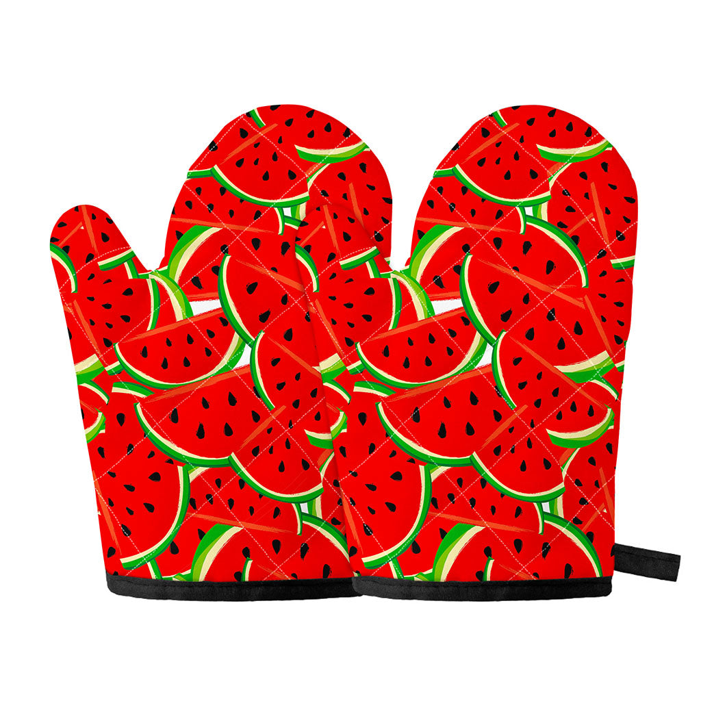 Cute Watermelon Pieces Pattern Print Oven Mitts